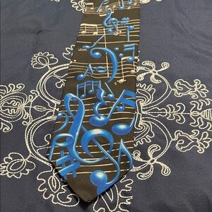 Ralph Marlin Black Tie with Blue Musical Notes